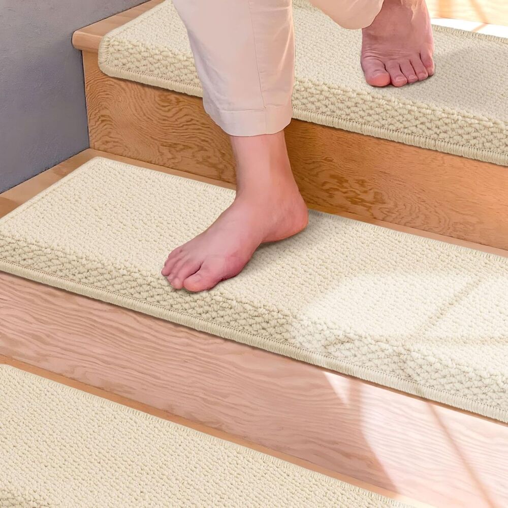 Brand New Brakki Cream White Bullnose Carpet Stair Treads 7 Pieces, 29.5″ × 9.5″ - Picture 2 of 4